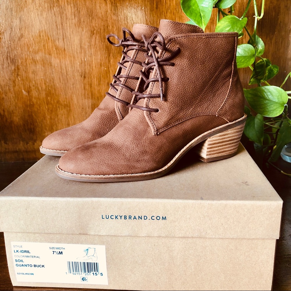 NIB Lucky Brand Lace-up Boot, Brown, 7.5